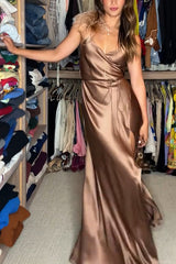 Celebration Night Satin Feather Trim Wrap Tie-up Slit Gown Maxi Dress