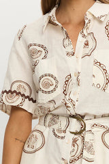 Resort Style Print Lapel Short Sleeves Casual Pocket Waist Tie Loose Rompers