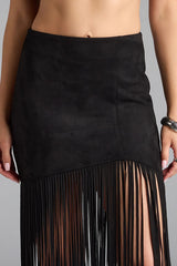 Stylish Tassel Hem Slim-fit Suede Casual Midi Skirt