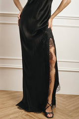 Elegant Splicing Lace Suspenders V-neck Sexy Slit Maxi Dress