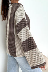 Fashionable Colorblock Loose Long-sleeved Casual Knitted Sweater