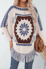 Ethnic Style Loose Long-sleeved Tassel Hem Knitted Sweater