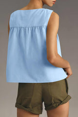 Solid Color Round Neck Sleeveless Pleated Loose Vest