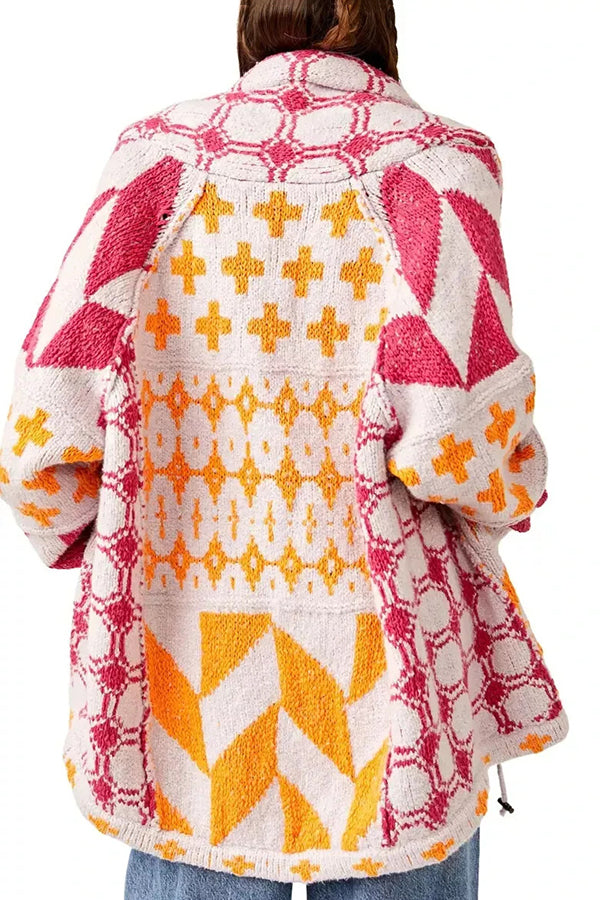 Unique Pattern Lapel Loose Long-sleeved Knitted Sweater