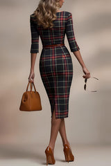 Pld Print Half Sleeves Fitted Elegant Midi Dress