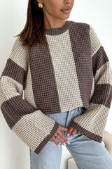 Fashionable Colorblock Loose Long-sleeved Casual Knitted Sweater