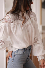 Stylish Hollow-out Patchwork Long-sleeved Elegant Shirt