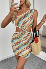 Colorful Zigzag Pattern Sexy One Shoulder Bare Waist Holiday Mini Dress