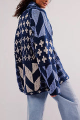 Unique Pattern Lapel Loose Long-sleeved Knitted Sweater