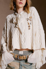 Solid Color Loose-fitting Crew Neck Short Knit Sweater