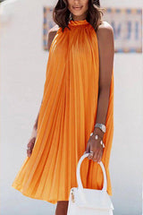 Hotel Plaza Satin Pleated Babydoll Mini Dress