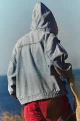 Fashion Loose Pocket Casual Denim Zipper Hoodie