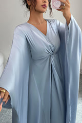Solid Color Elegant V-neck Knot Decoration Loose Maxi Dress