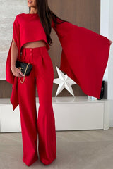 City Atelier Bell Slit Sleeve Top and High Rise Pocket Wide Leg Pants Set