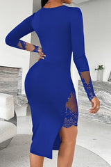 Sexy Lace Paneled Square Neck Slim-fit Slit Midi Dress