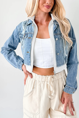 Fashionable Patchwork Hooded Casual Long-sleeved Denim Jacket