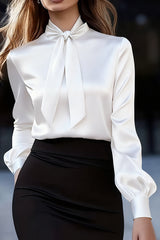 Solid Color Satin Long-sleeved Casual Tie-front Shirt