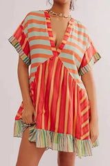 Bohemian Printed Casual Short Sleeve Ruffled Mini Dress