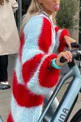 Fashionable Contrast Stripes Lazy Style Loose Long Knitted Cardigan