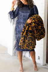 Insight Blueberry Sequin Fringe Long Sleeve Blouse