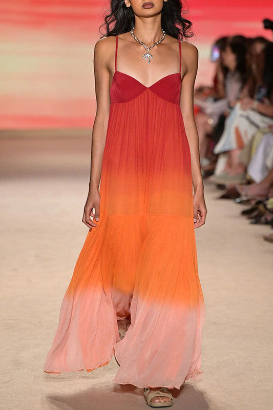 Flowing Like Dawn Chiffon Gradient Print Slip A-line Maxi Dress