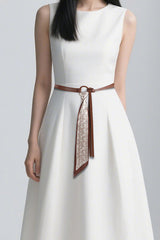 Vintage Silk Scarf Leather Thin Belt