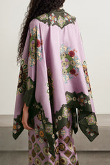 Satin Unique Print Loose Batwing Sleeve Top and Elastic Waist Pocket Casual Wide-leg Pants Set