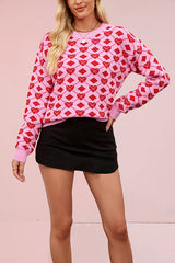 Fashionable Heart-shaped Jacquard Loose Long-sleeved Knit Sweater