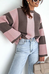 Fashionable Colorblock Loose Long-sleeved Casual Knitted Sweater