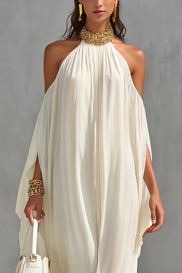 Fashionable Chiffon Metal Halter Neck Off-shoulder Elegant Loose-fitting Holiday Maxi Dress