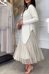 Jensine Ribbed Knit Long Sleeve Irregular Hem Loose Sweater