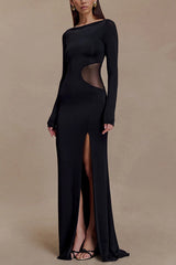Fashion Long-sleeved Slim Sexy Hollow Slit Maxi Dress