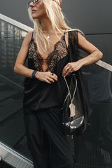 Versatile and Elegant Items Lace Petal Trim Cutout V-neck Slip Loose Tank