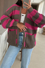 Fashionable Patchwork Striped Casual Pocket Knitted Sweater