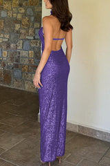 Sexy Sleeveless Backless Sequined Fitted Maxi Dress