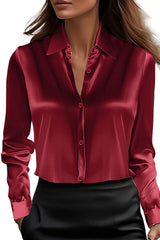 Satin Solid Color Lapel Long Sleeve Casual Shirt