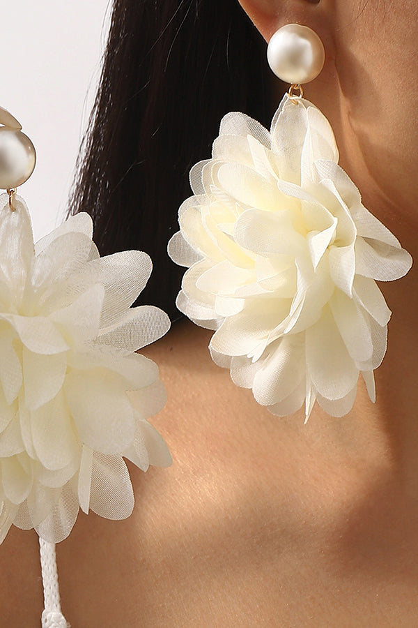 Fashion Holiday Fabric Floral Pearl Earrings