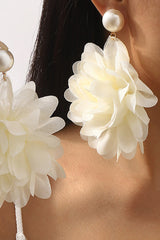 Fashion Holiday Fabric Floral Pearl Earrings