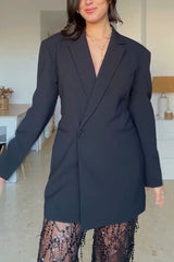 Yulissa Single Button Long Sleeve Fitted Wst Open Back Pocketed Lapel Blazer