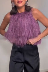 Flowing Elegance Layered Tassels Round Neck Sleeveless A-line Tank