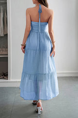 Solid Color Halterneck Tie Casual Holiday Style Maxi Dress