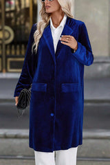 Solid Color Velvet Lapel Long-sleeved Casual Button Mid-length Coat