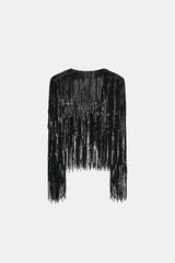 Party Crasher Layered Sequined Tassels Long Sleeve Loose Jacket