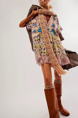 Bohemian Printed Casual Short Sleeve Ruffled Mini Dress