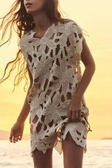 Fashion Crochet Hollow Loose Beach Cover-up Mini Dress
