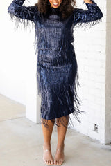 Insight Blueberry Sequin Fringe Long Sleeve Blouse