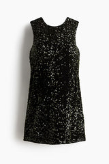 Glam Season Velvet Sequin Back Oversized Bow Design Sleeveless Loose Mini Dress