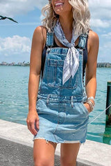 Blue Denim Casual Overall Mini Dress