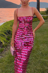 Sexy Sequined Halter-neck Backless Slim Fit Slit Midi Dress