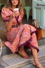 Bohemian Floral Print Elegant Puff Sleeve Holiday Maxi Dress